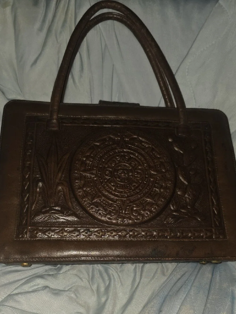 Classic Brown Embossed Leather Tote Bag. Top Knotch, Handcrafted, Purchased In T